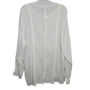 Charter Club Woman 22W White Cotton Pintuck Lace Casablanca II Blouse NWT